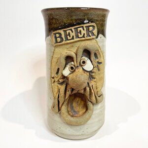 Vintage Ugly Funny Face Studio Pottery Beer Stein / Mug